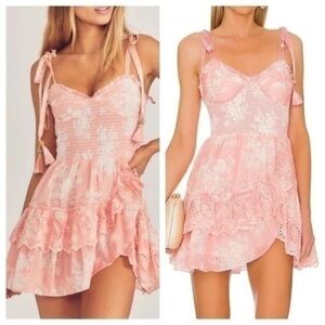 LoveShackFancy Olani Coral Smocked Mini Dress NWT